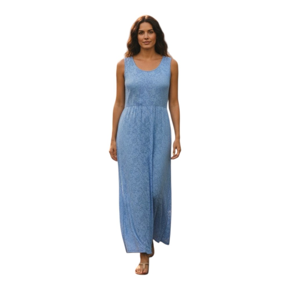 K Woman Collection Womens 16W Cornflower Blue Floral Textured‎ Zip Up Maxi Dress